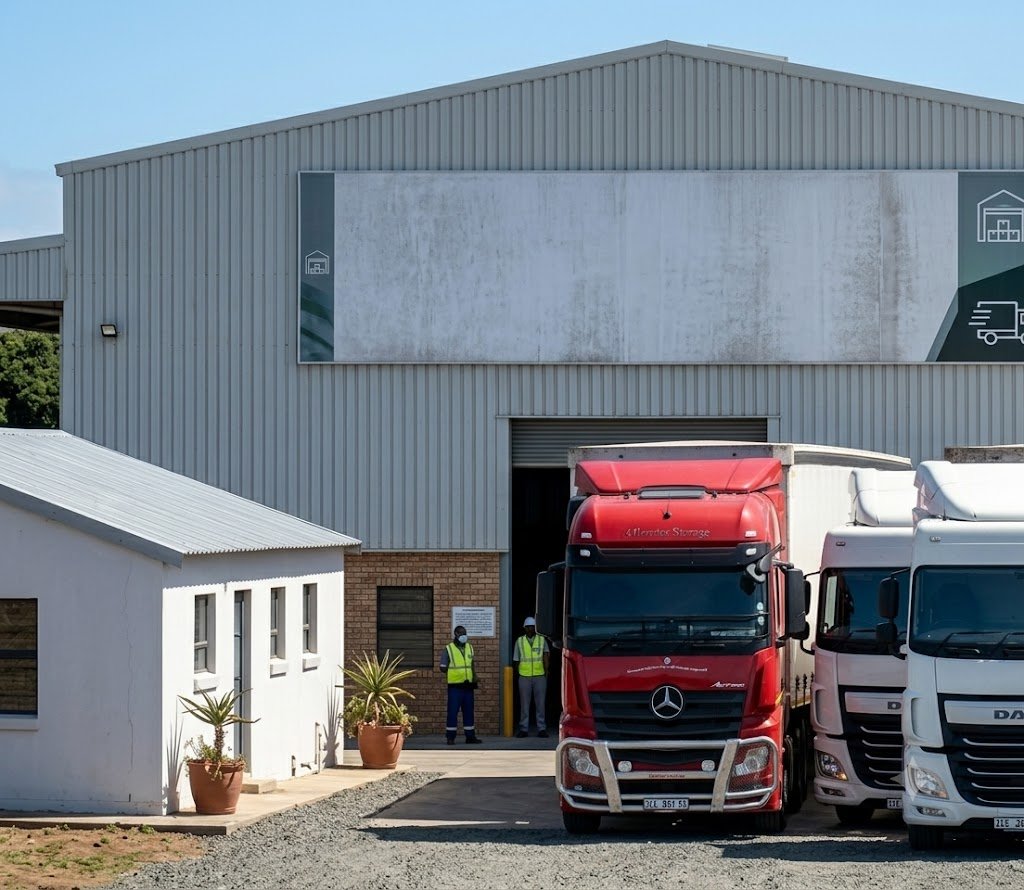 Three Golden Star Carriers trucks lined up outside the depot warehouse